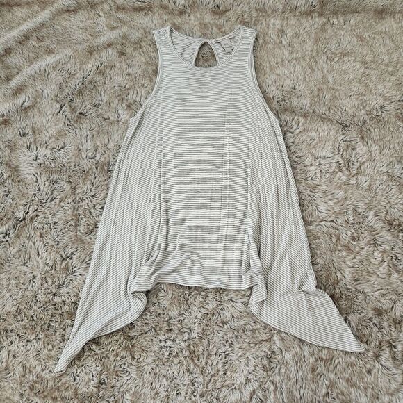 American Rag Tunic Tank with Long Side Tails White with Gray Stripes Size Medium - Picture 2 of 10